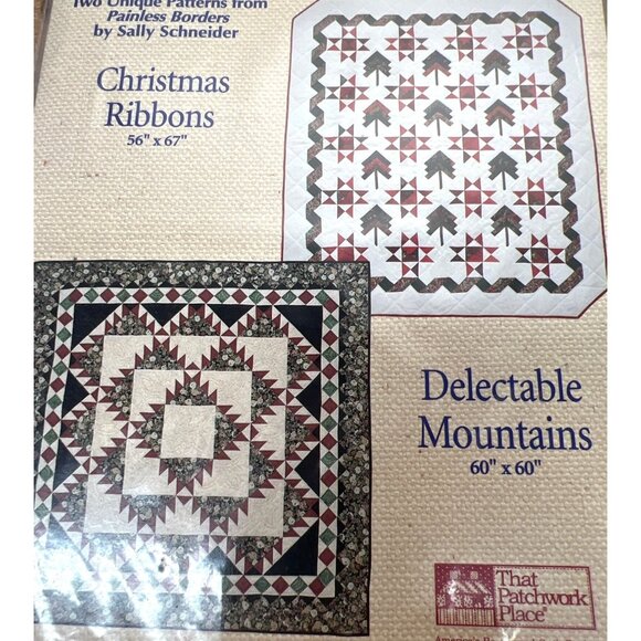 2-In-1 Quilt Pattern Book Christmas Ribbons & Delectable Mountains - Picture 1 of 3